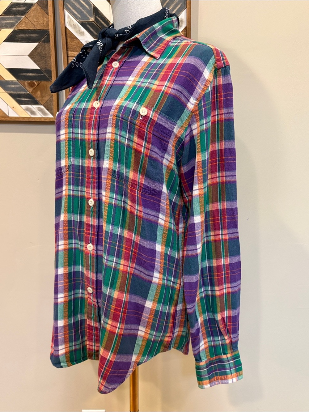 Vintage Ralph Lauren Blue Label Y2K Plaid Button Down Top Made in India size 8 - Picture 6 of 13